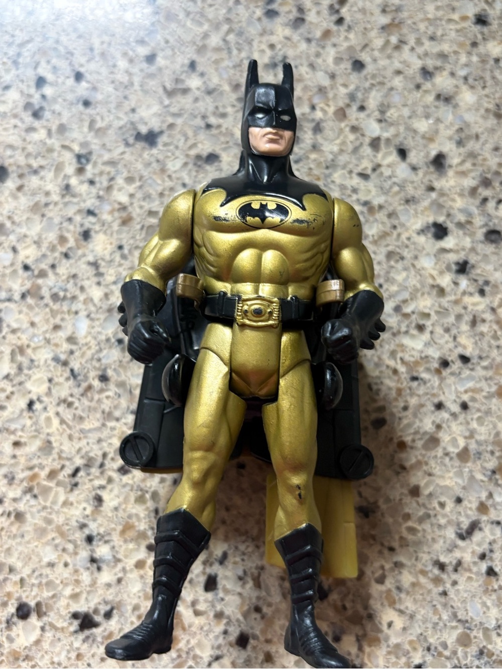 Batman Action Figure and backpack. Gold, 1990, DC Comics